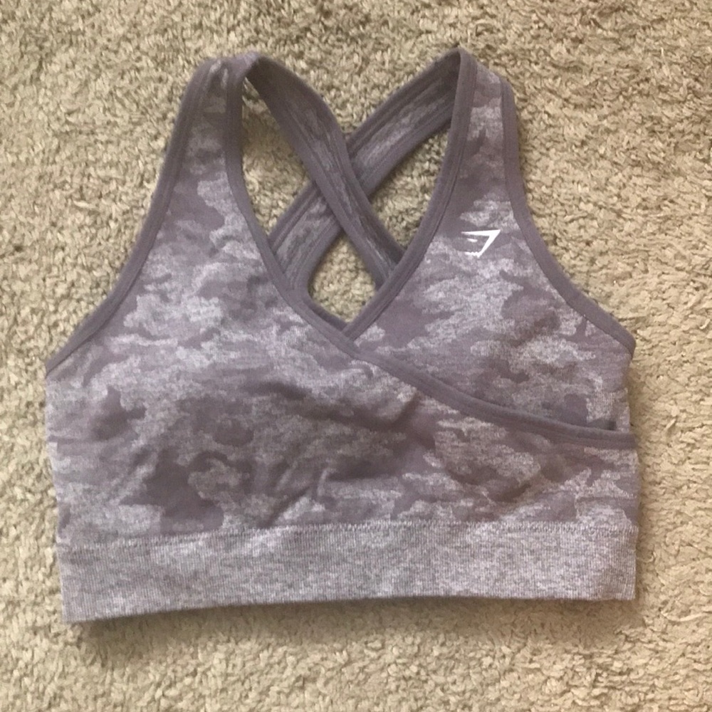 Gymshark Camo Seamless sports bra in lavendar
